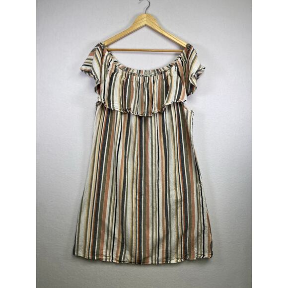 Speed Control New York Striped Off-the-Shoulder Dress 3X Cotton Blend - Picture 1 of 7